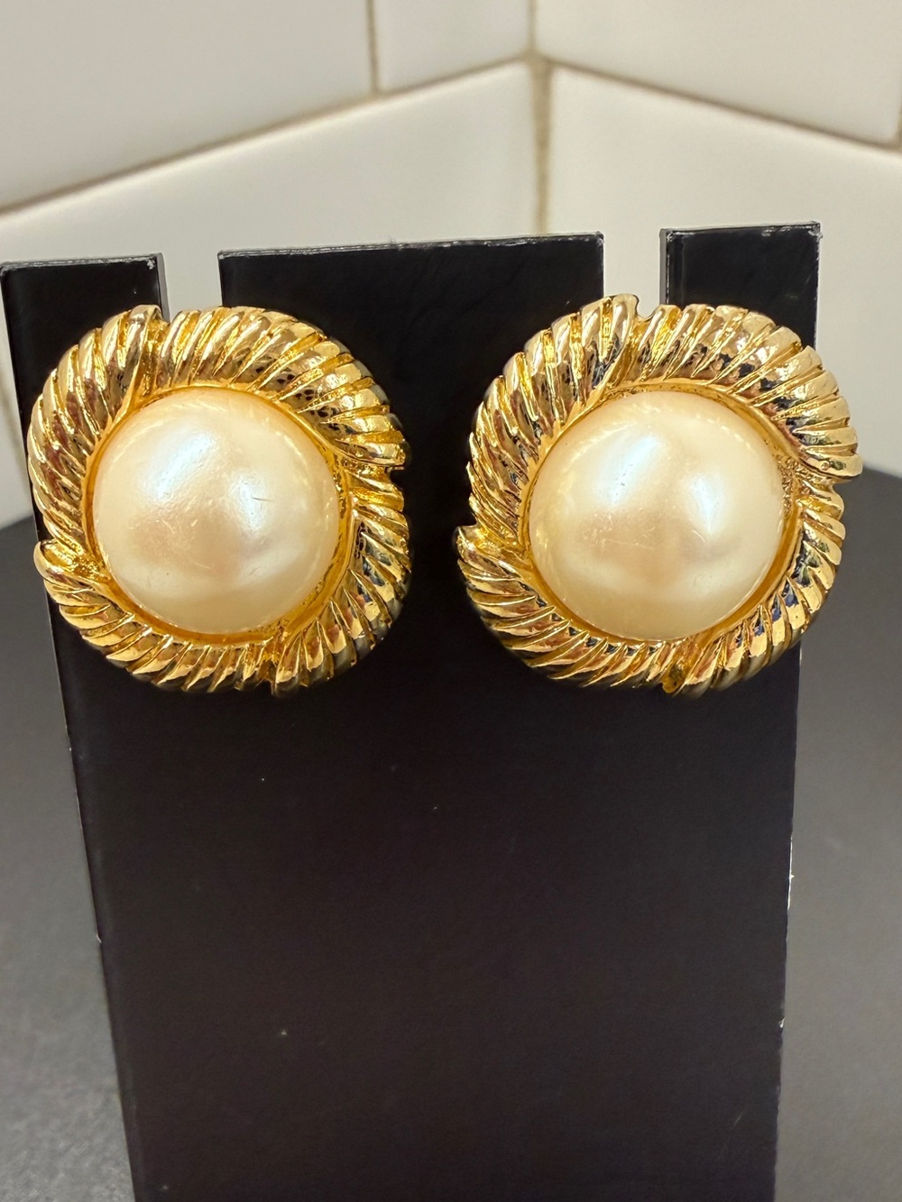 Classic Gold-Tone Pearl Post Style Earrings - Elegant Women’s Jewelry